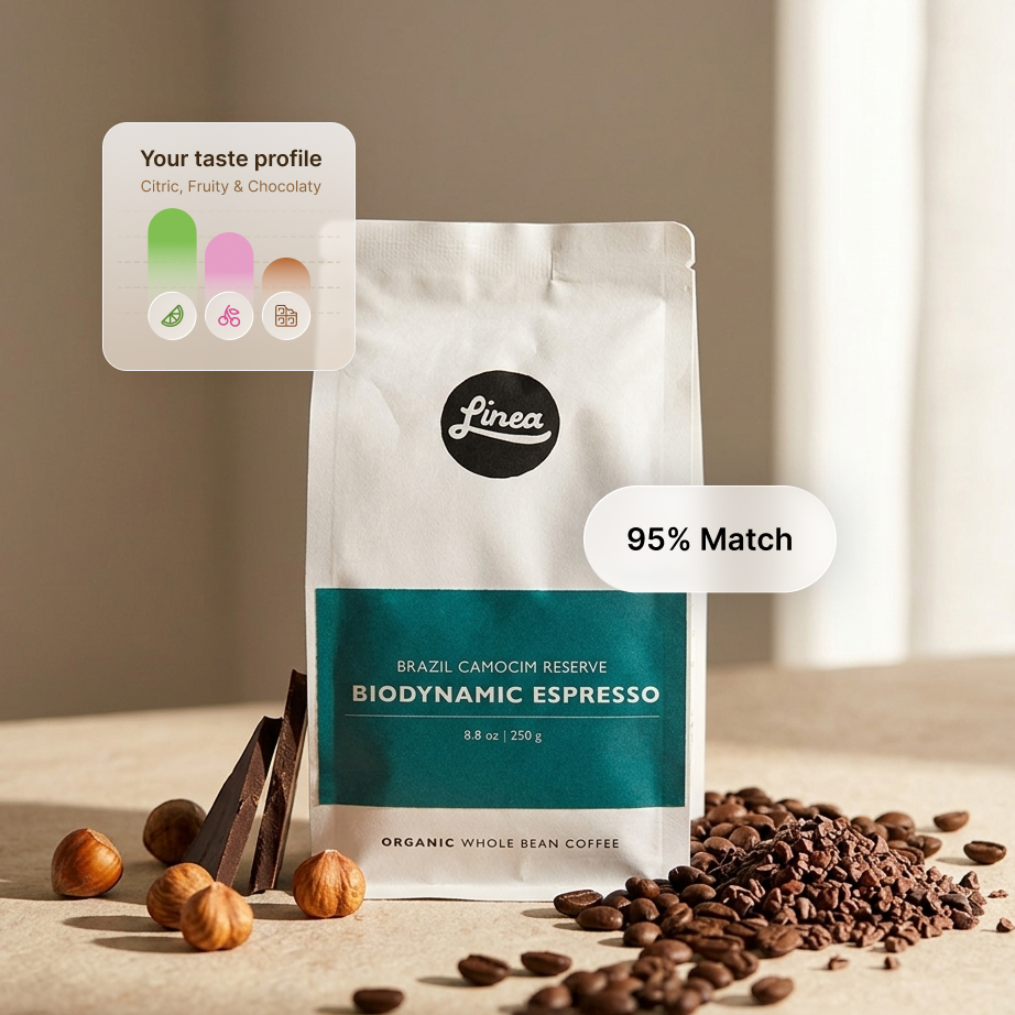 Linea Caffe specialty coffee bag with personalized match score on Siip